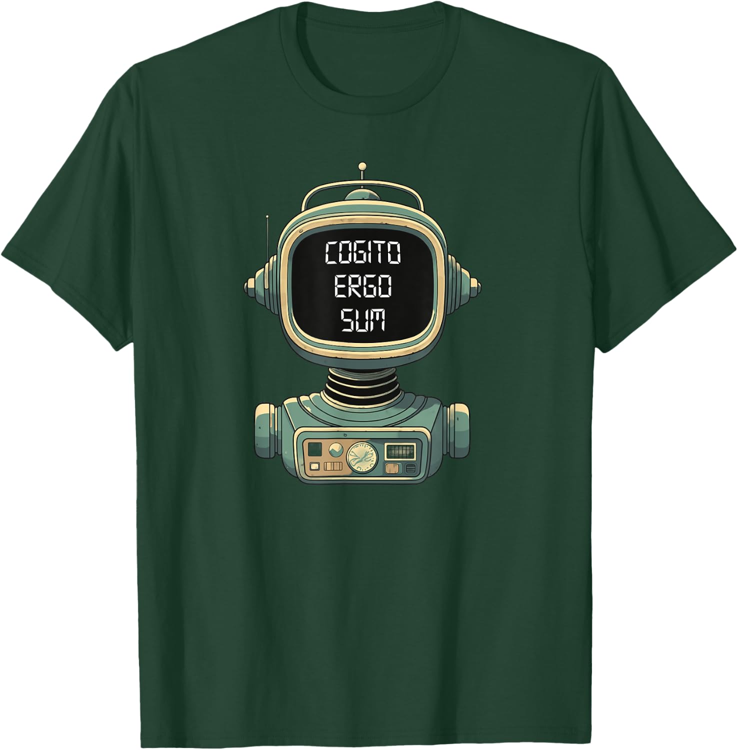 Retro Robot with Existential Message - Cogito Ergo Sum T-Shirt - T-Shirt | Forest