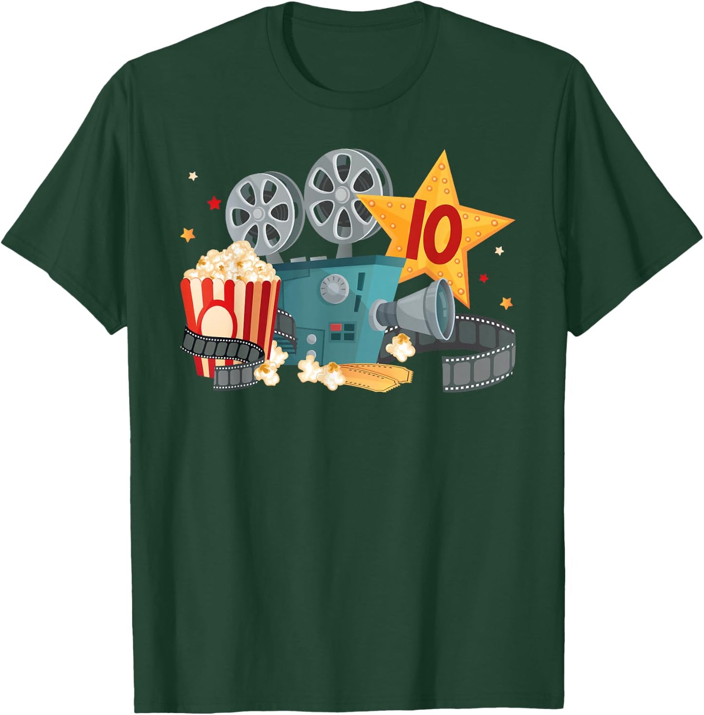 10th Movie Night Birthday Party Ten Year Old Movie Lover T-Shirt - T-Shirt | Forest