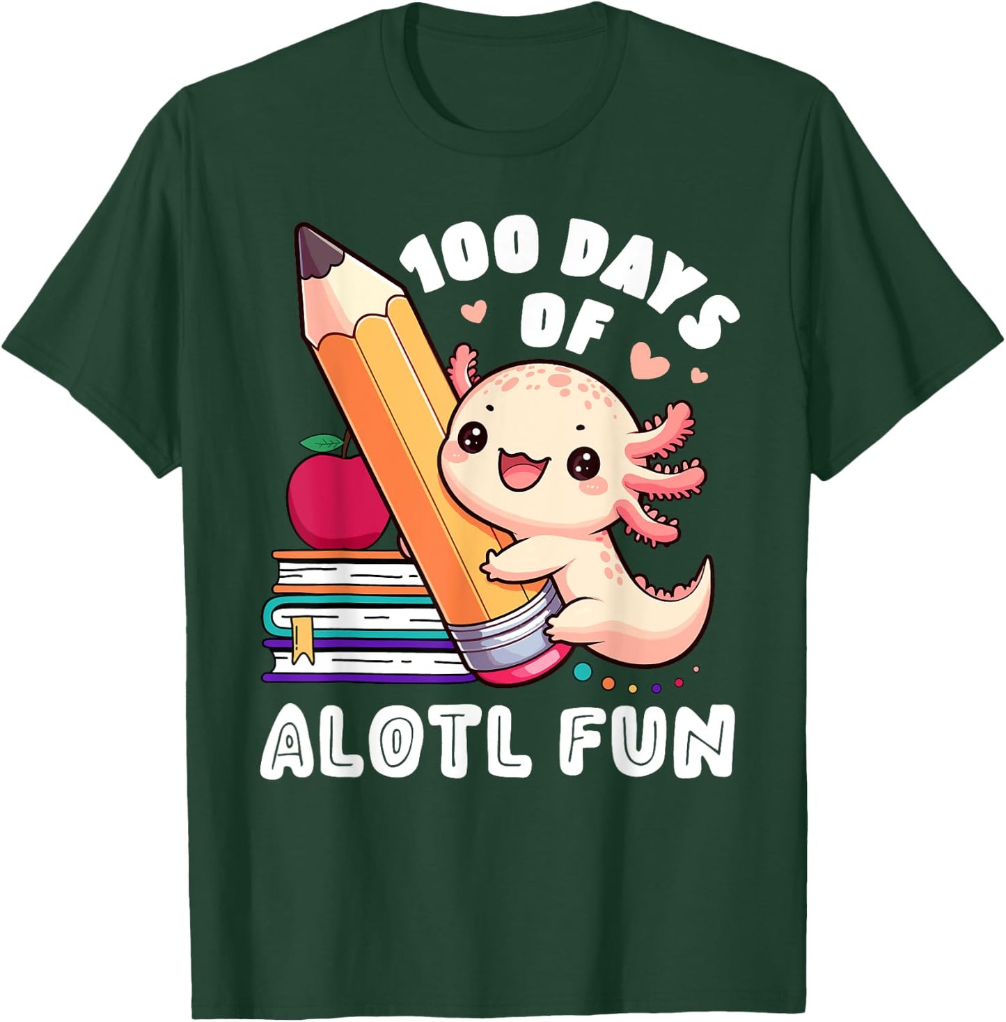 100 Days Of School Axolotl Happy 100th Day Teacher Student Women Girls Kids T-Shirt - T-Shirt | Forest