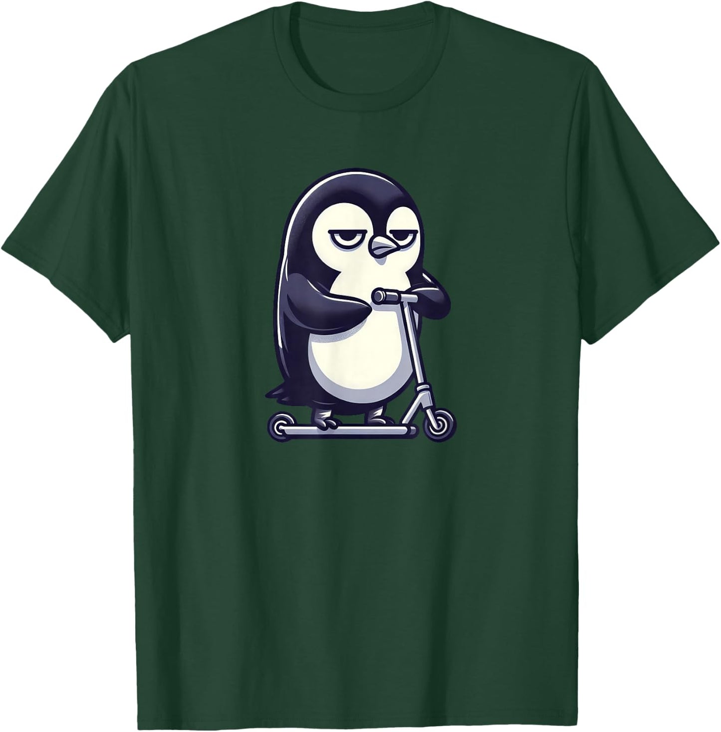 Cartoon Bored Penguin on Scooter T-Shirt - T-Shirt | Forest