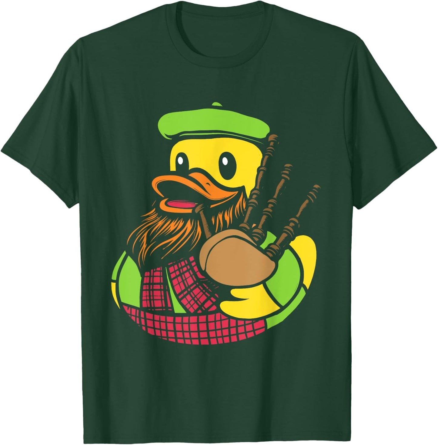 Bagpipe Duck Traditional Scots Rubber Ducky -Adult , Black, Small, Short Sleeve, Classic Fit, Halloween, Music, Cartoon, Unique Bagpipe Rubber Duck Pattern, Blended Fabric T-Shirt - T-Shirt | Forest