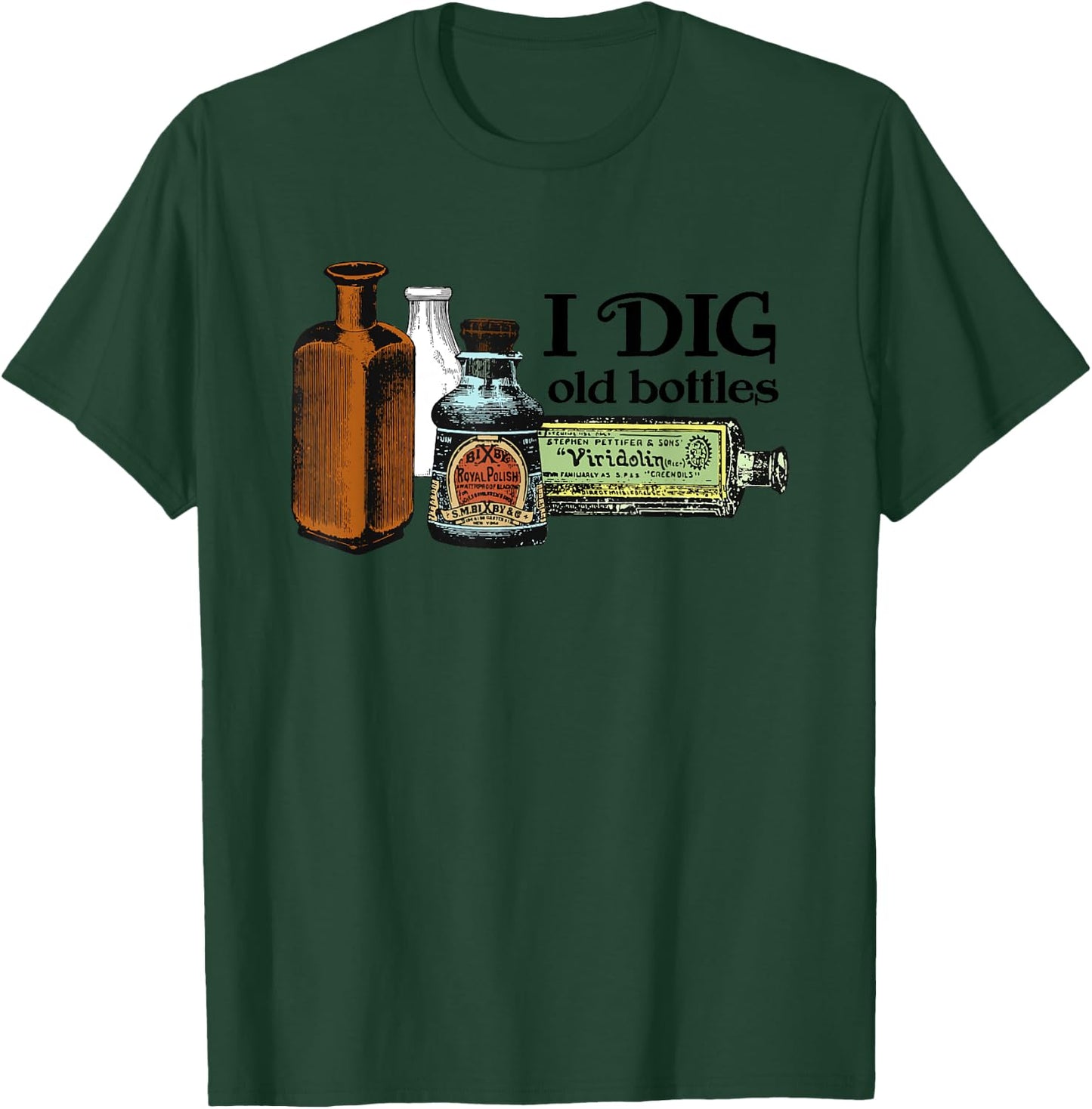Zone 6 Designs Men's Adults & Kids Classic Fit Grey Short Sleeve - I Dig Old Bottles, Mudlarking, Bottle Digger, Vintage Glass T-Shirt - T-Shirt | Forest