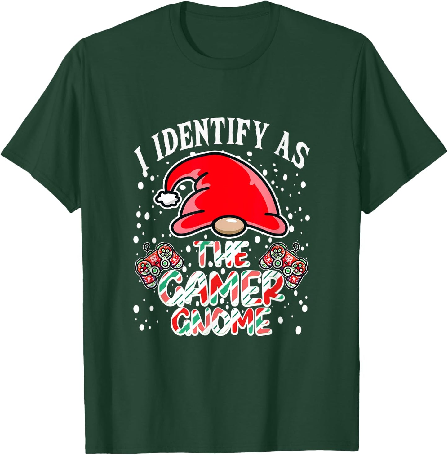 I Identify As The Gamer Gnome Funny Christmas Candy Cane PJs T-Shirt - T-Shirt | Forest