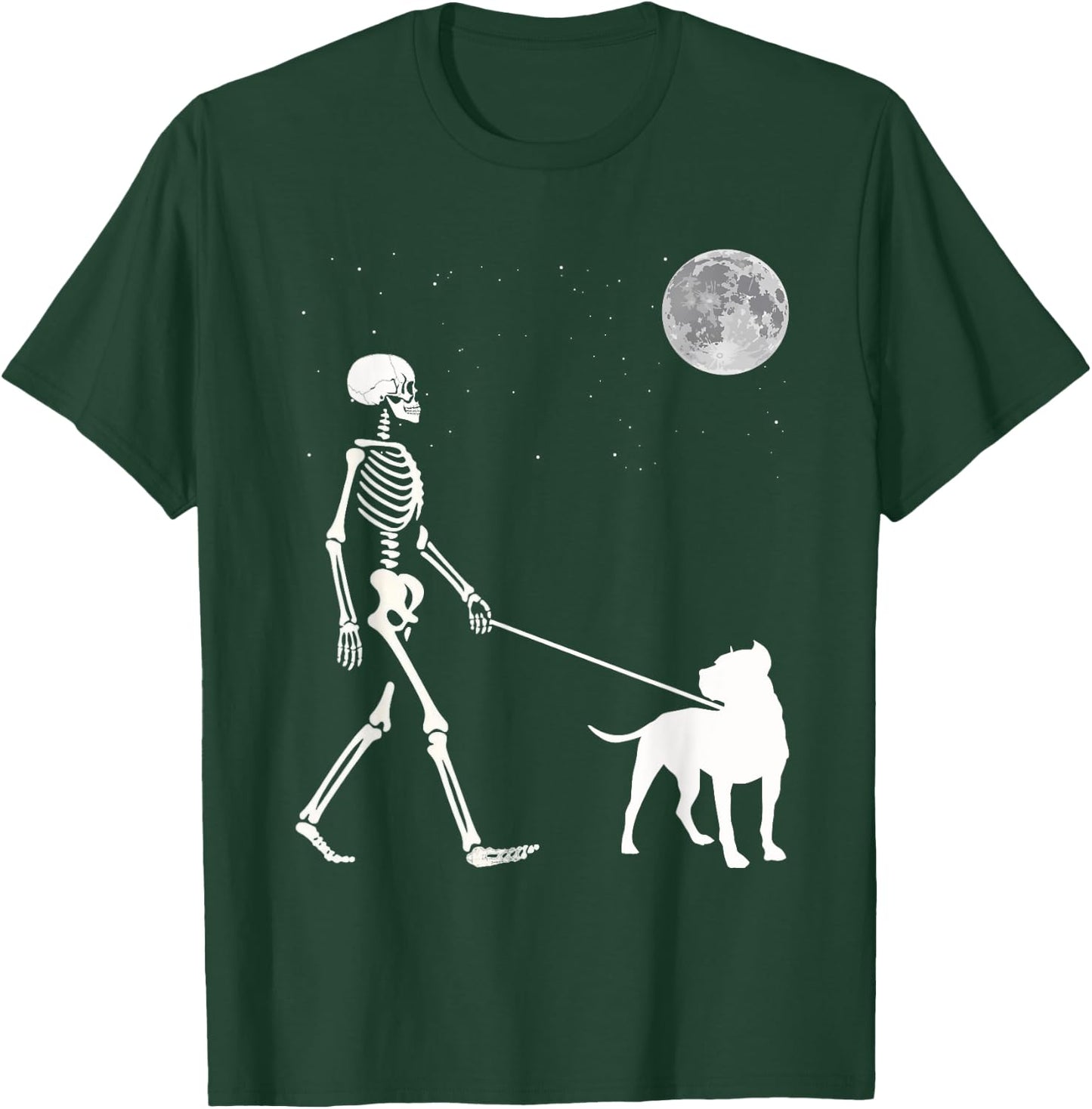 Fun Skeleton Walking Pitbull Dog Full Moon Women Kids T-Shirt - T-Shirt | Forest