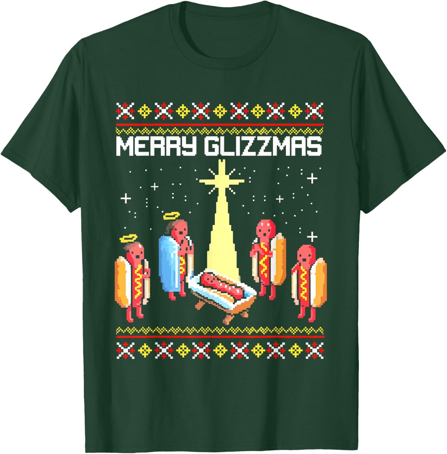 Merry Glizzmas Tacky Funny Merry Christmas Hotdogs T-Shirt - T-Shirt | Forest