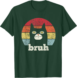 Funny Meme saying Bruh with Cat Greetings Teens Boys Men T-Shirt - T-Shirt | Forest