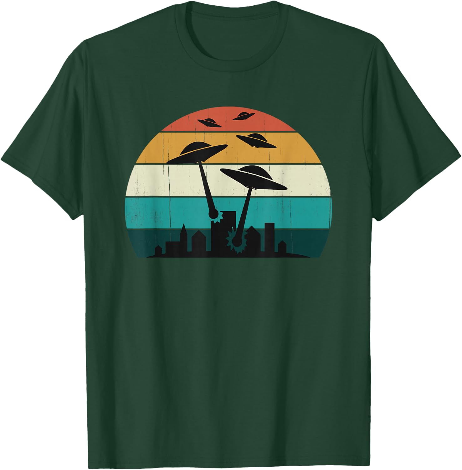 Retro UFO Attack at Sunset - Cool Classic T-Shirt - T-Shirt | Forest