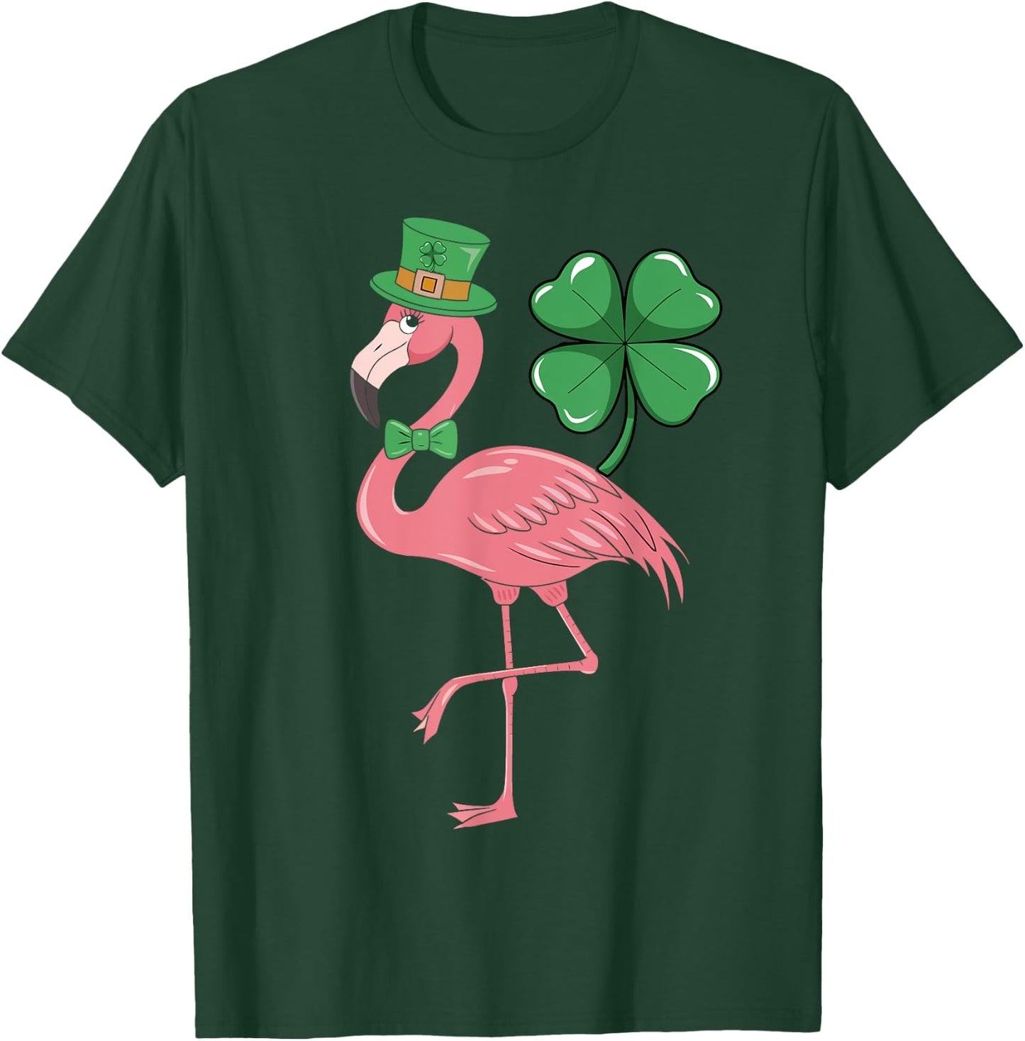 St. Patrick’s Day Flamingo Leprechaun Hat Shamrock Men Women T-Shirt - T-Shirt | Forest