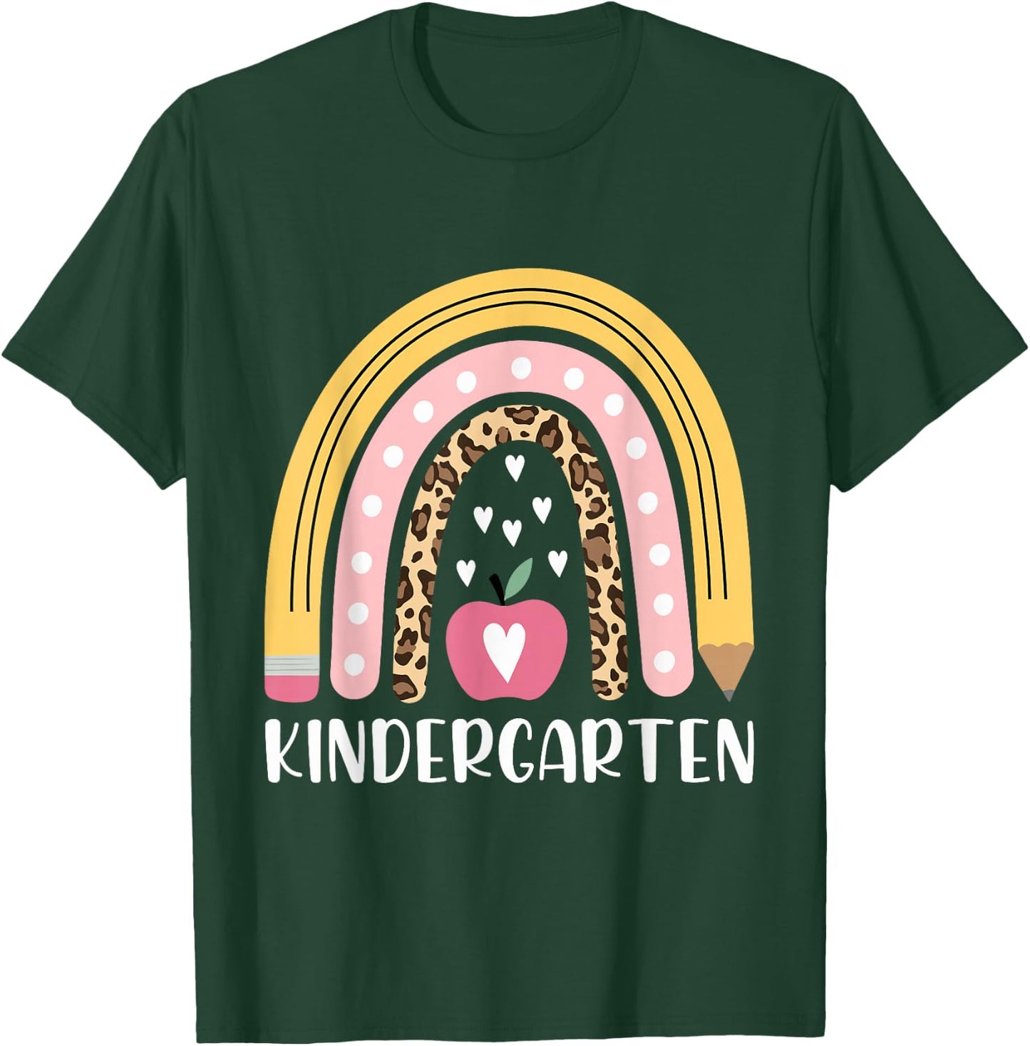Kindergarten Teacher Leopard Rainbow Teacher Back to School T-Shirt - T-Shirt | Forest