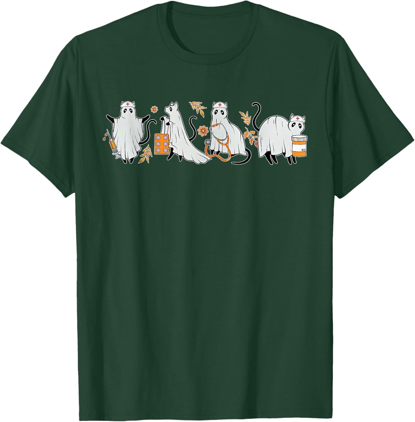 Ghost Cat Nurse ICU RN Pharmacy Tech Fall Halloween Costume T-Shirt - T-Shirt | Forest