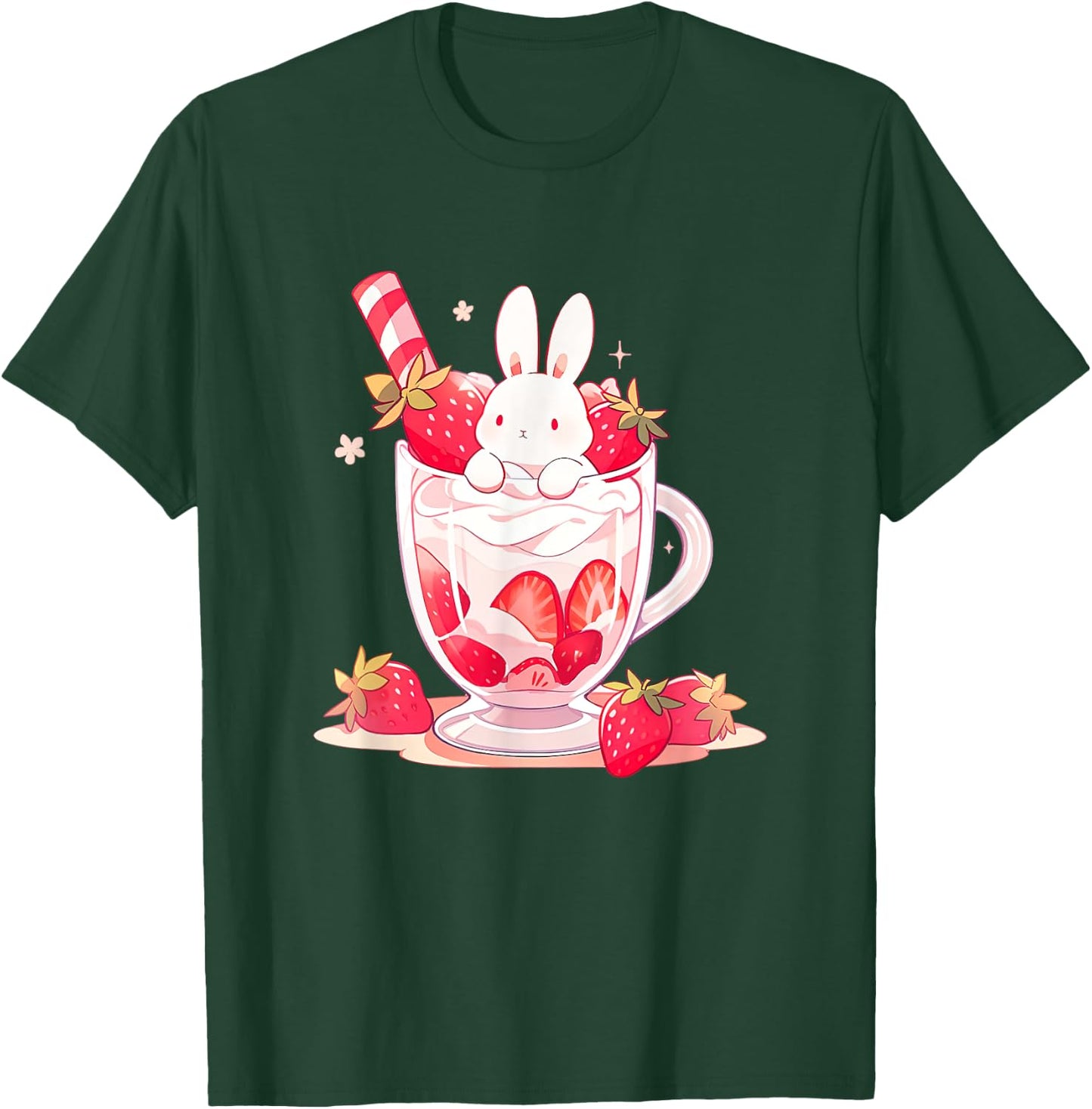 Cute Anime Bunny Rabbit Strawberry Milk Kawaii Harajuku T-Shirt - T-Shirt | Forest