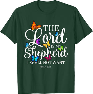 The Lord is My Shepherd Butterfly Art - Psalm 23:1 Religious T-Shirt - T-Shirt | Forest