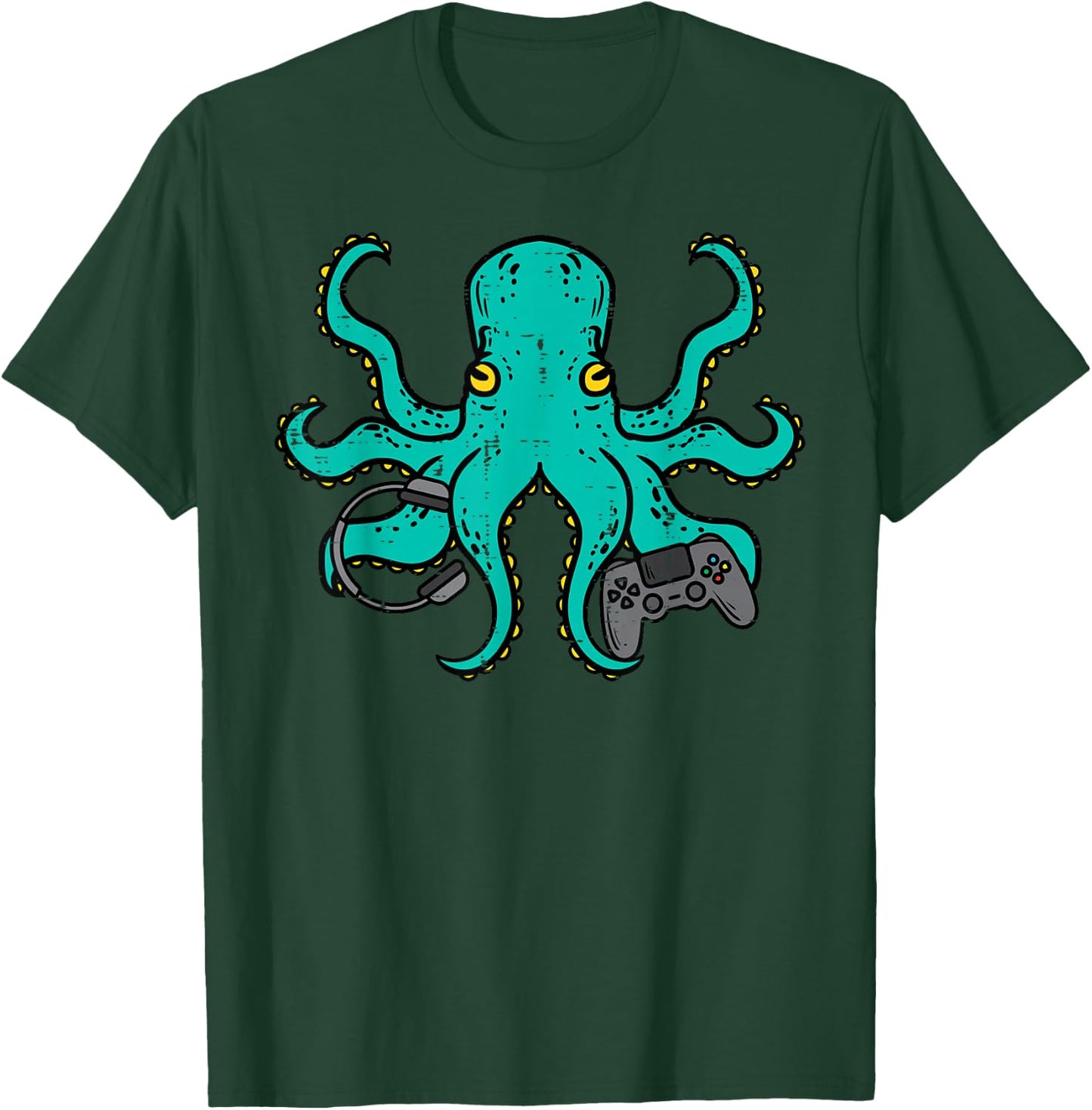 Gamer Shirts Video Games Boys Men Girls Kids Gift Octopus Gamer Funny Gaming -Multiaged Black Short Sleeve Size Small T-Shirt - T-Shirt | Forest