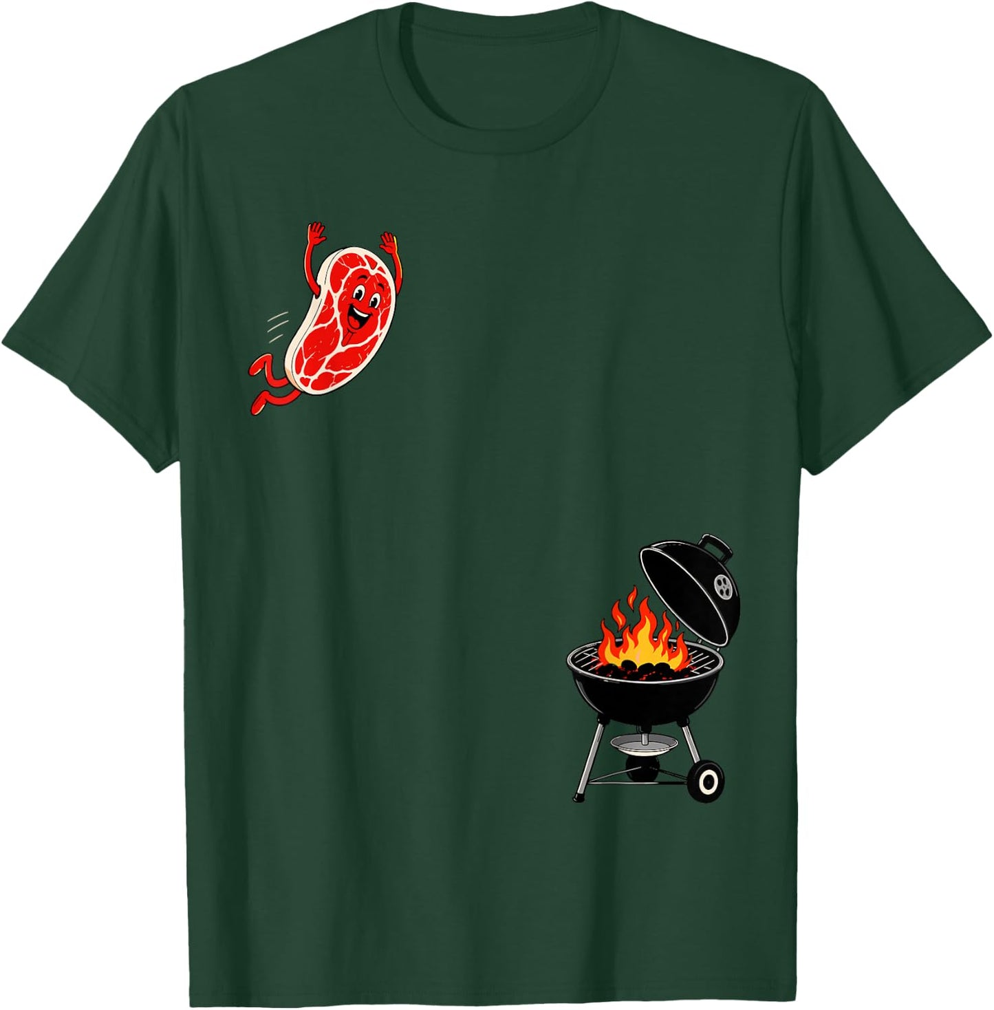 Steak Dive Flying Steak BBQ Grilling Cartoon 4th of July T-Shirt - T-Shirt | Forest