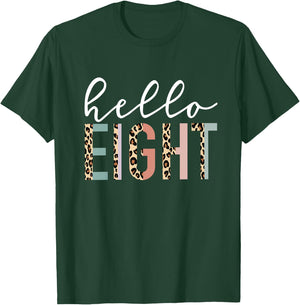 Kids Hello Eight 8-Year-Old 8th Birthday Girl Leopard Print T-Shirt - T-Shirt | Forest