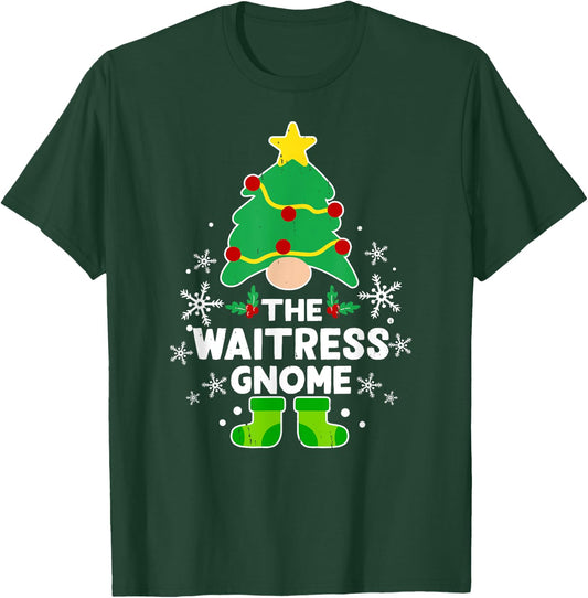 Waitress Gnome Xmas Family Holiday Christmas Matching T-Shirt - T-Shirt | Forest