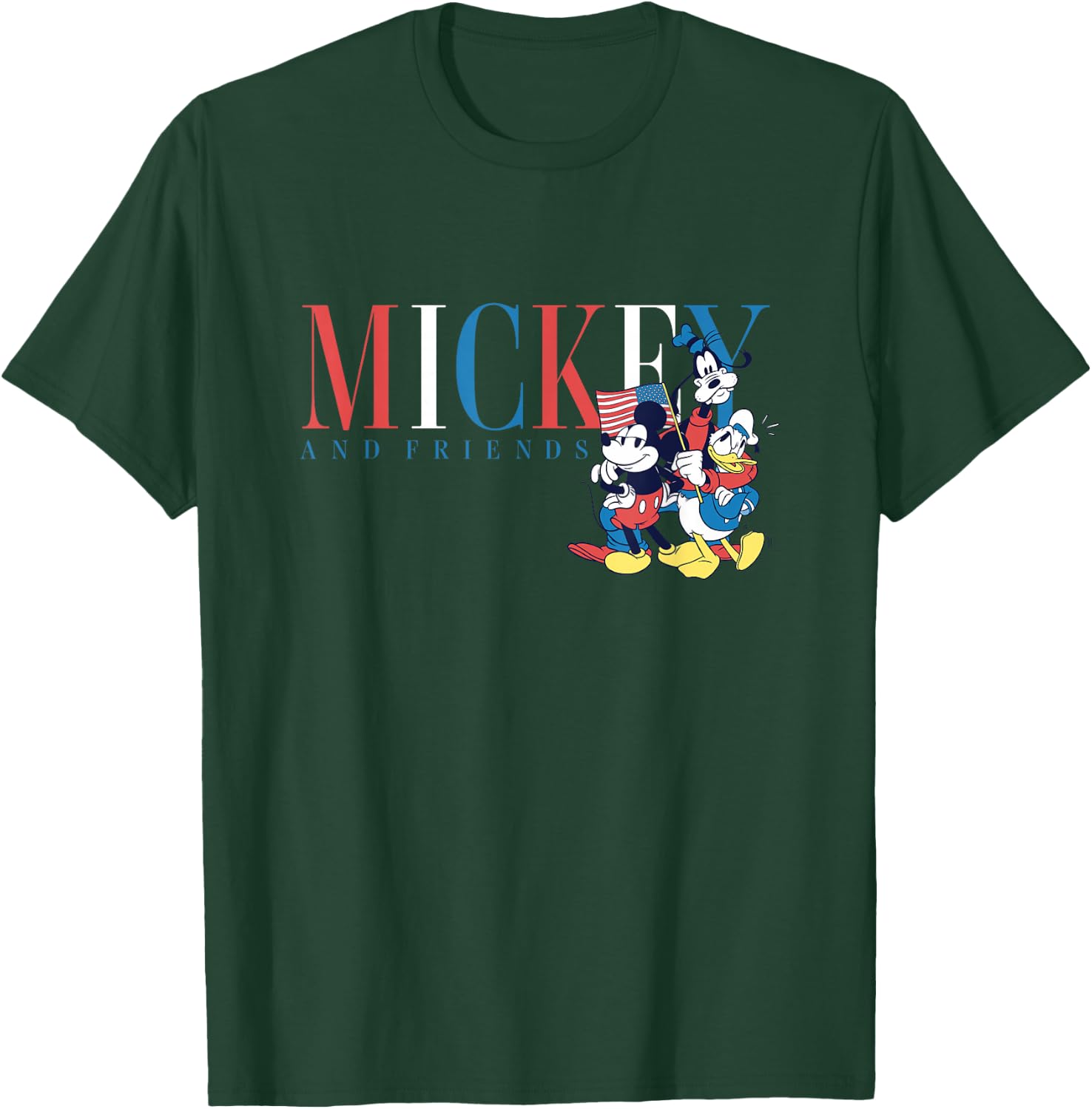 Disney Mickey And Friends 4th Of July American Flag Crew T-Shirt - T-Shirt | Forest