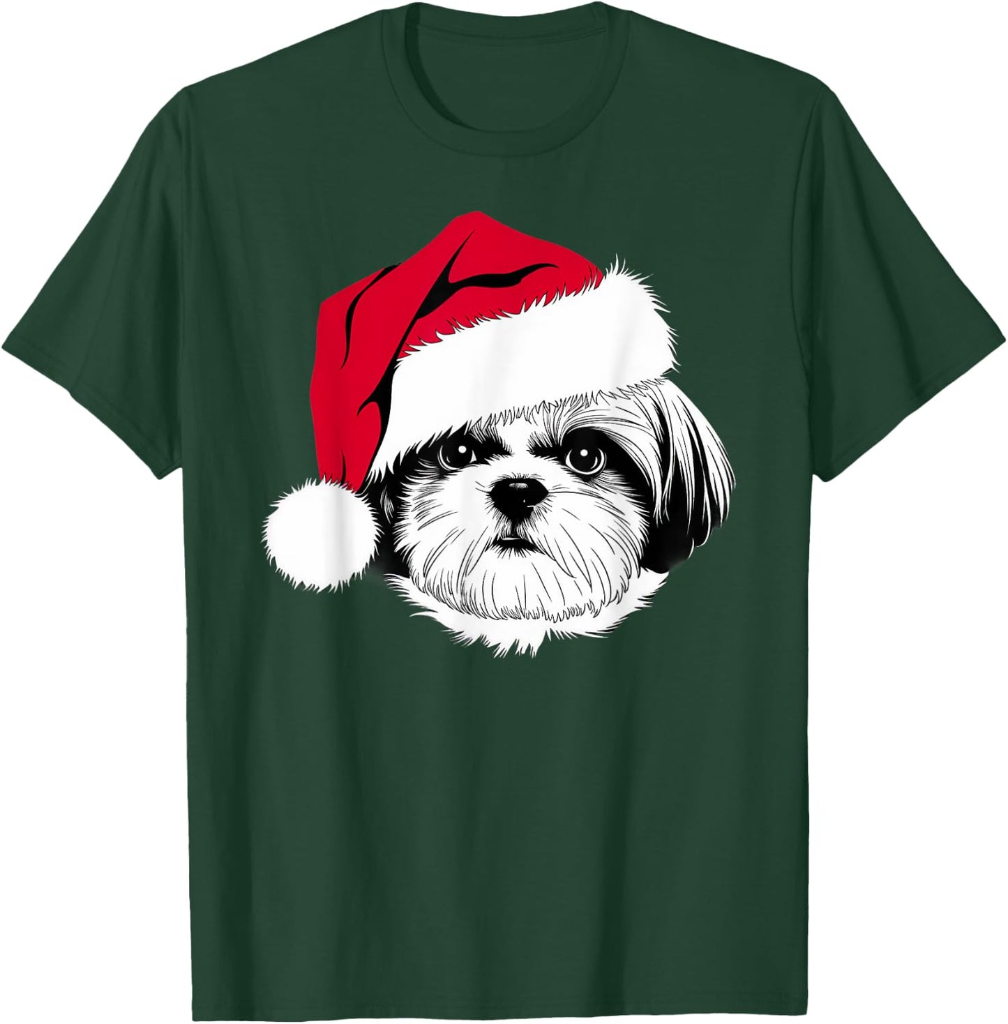 Joyful Shih Tzu Santa Dog on Shih Tzu Christmas Men Women Kids T-Shirt - T-Shirt | Forest