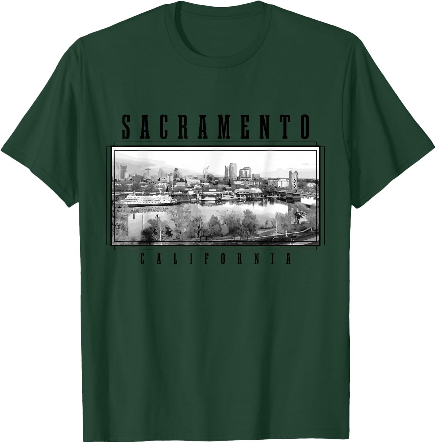 Sacramento California Vintage USA Souvenir Skyline T-Shirt - T-Shirt | Forest