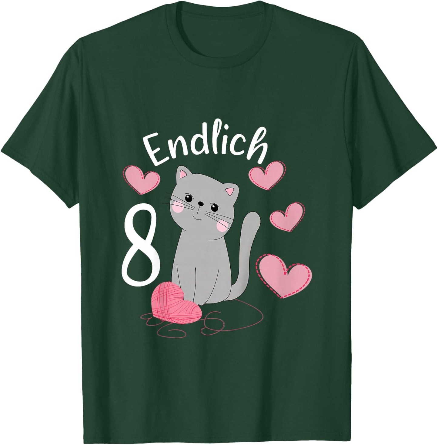 Children's Cute Cat Birthday Shirt Finally 8 Years Girls' , black T-Shirt - T-Shirt | Forest