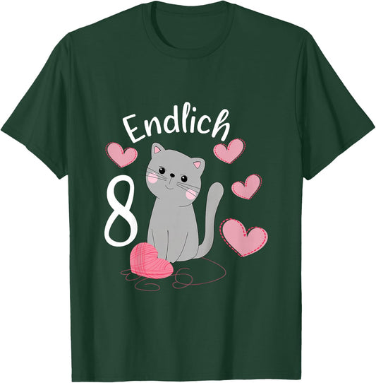 Children's Cute Cat Birthday Shirt Finally 8 Years Girls' , black T-Shirt - T-Shirt | Forest