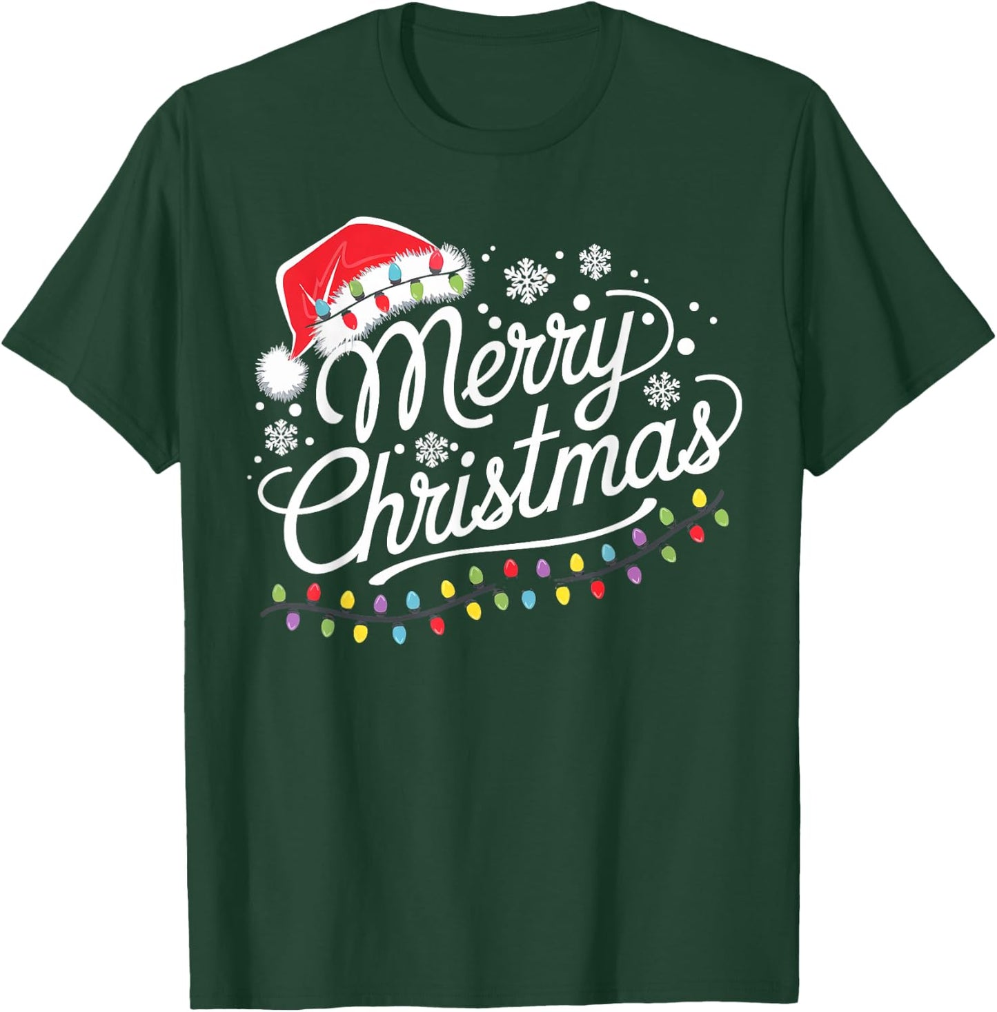 Merry Christmas Lights Red Santa Hat Xmas Family Men Women T-Shirt - T-Shirt | Forest