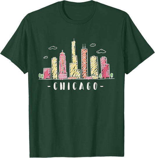 Chicago Skyline Illinois Vintage T-Shirt - T-Shirt | Forest