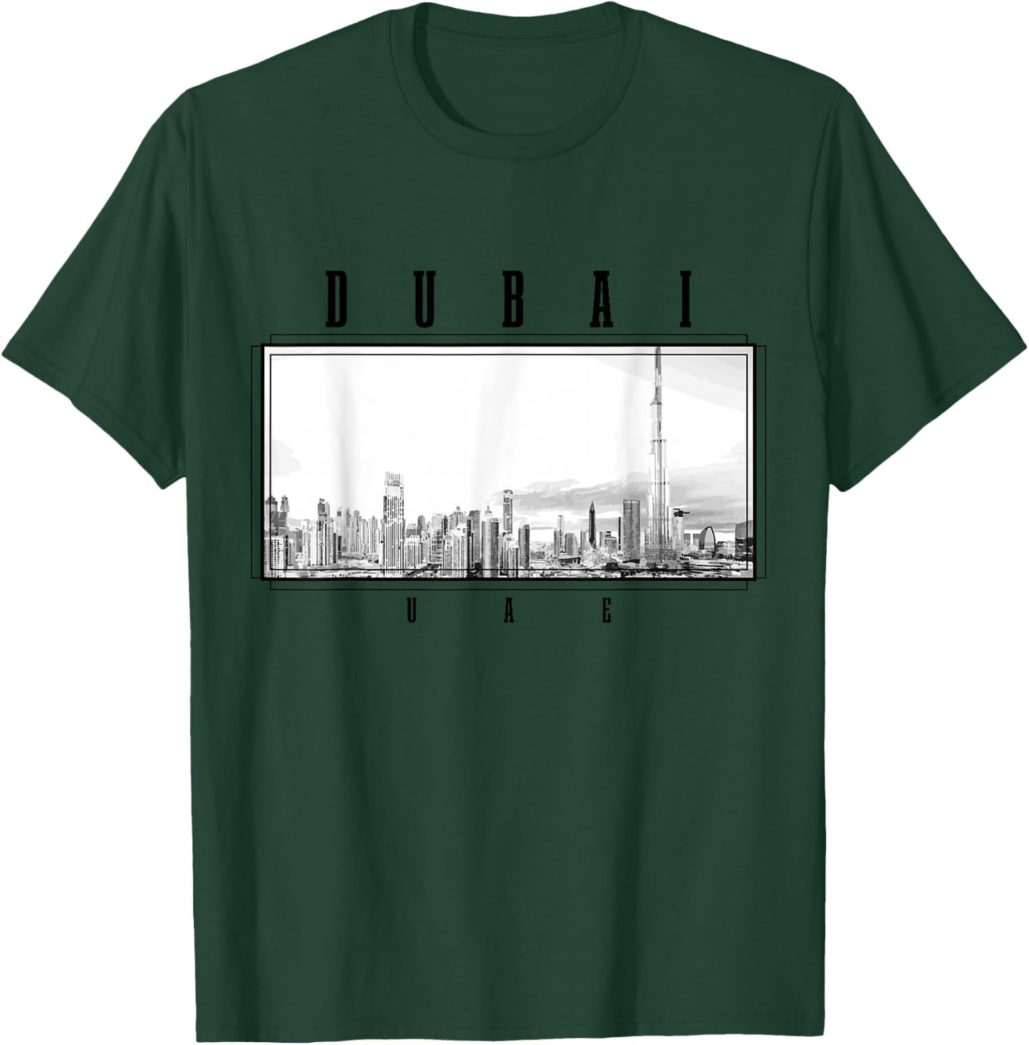 Dubai Vintage Skyline Black and White UAE Vintage Dubai T-Shirt - T-Shirt | Forest