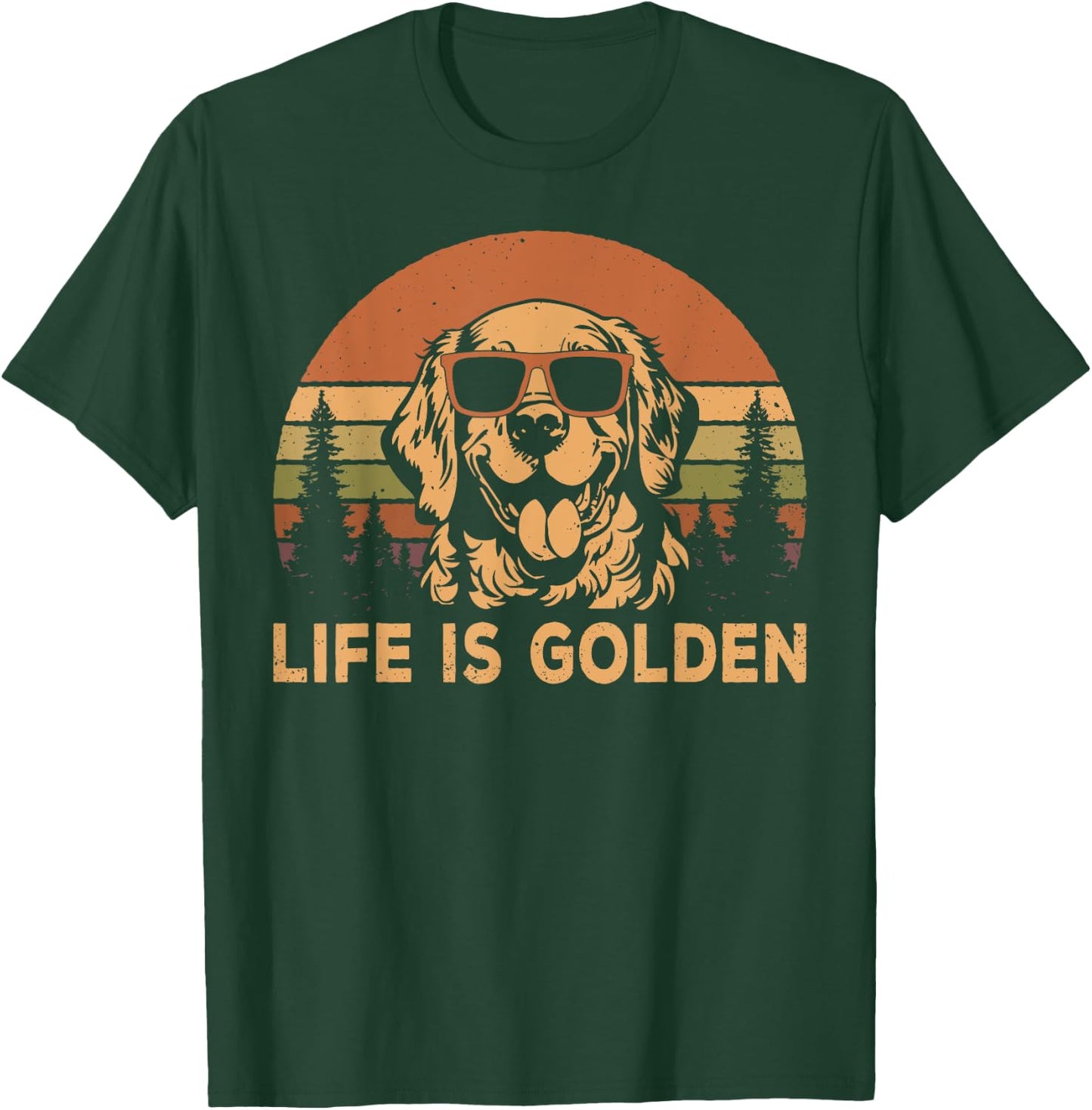 Vintage Golden Retriever Dog Life Is Golden Funny Dog T-Shirt - T-Shirt | Forest