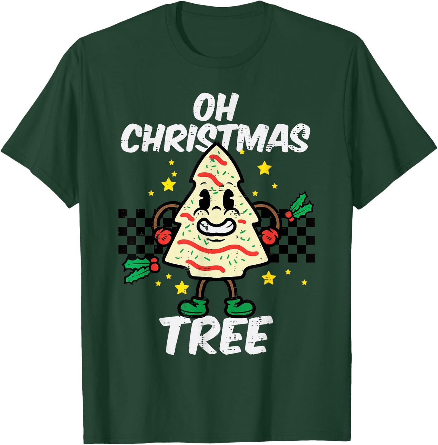 Oh Christmas Tree Cake Retro Groovy Xmas Men Women Kids T-Shirt - T-Shirt | Forest