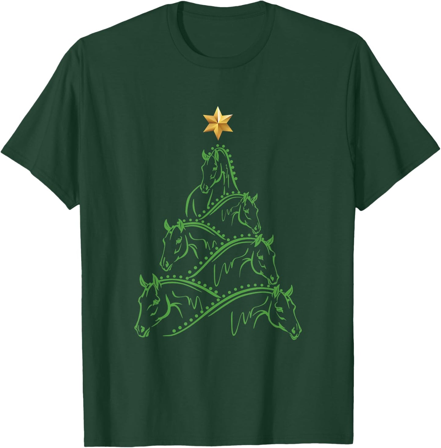 Xmas Horse Gifts For Girls & Women Horse Lovers - Black, Small - Christmas Tree Pattern - Adult - Short Sleeve - - Modern Style - Winter Season T-Shirt - T-Shirt | Forest
