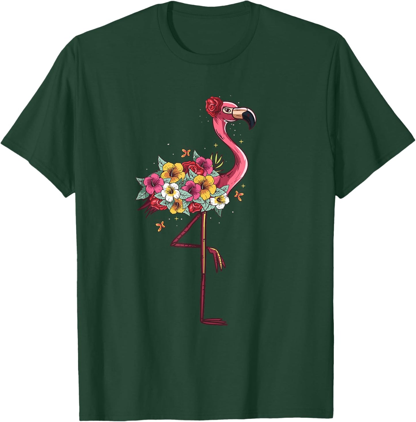 Pink Flamingo Flockers Watercolour Hawaiian Flowers Lover T-Shirt - T-Shirt | Forest