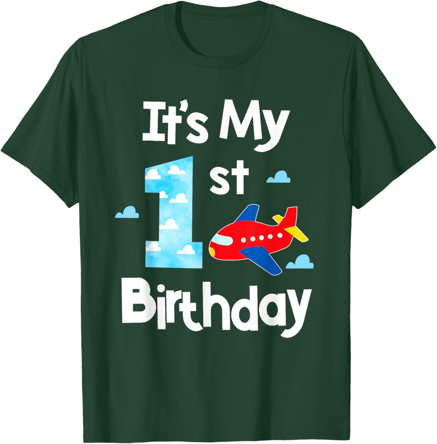 It's My 1st Birthday Airplane Pilot 1 Years Old Boy Girl T-Shirt - T-Shirt | Forest