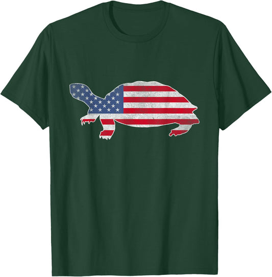 Patriotic Tortoise 4th Of July Men Women American US Flag T-Shirt - T-Shirt | Forest