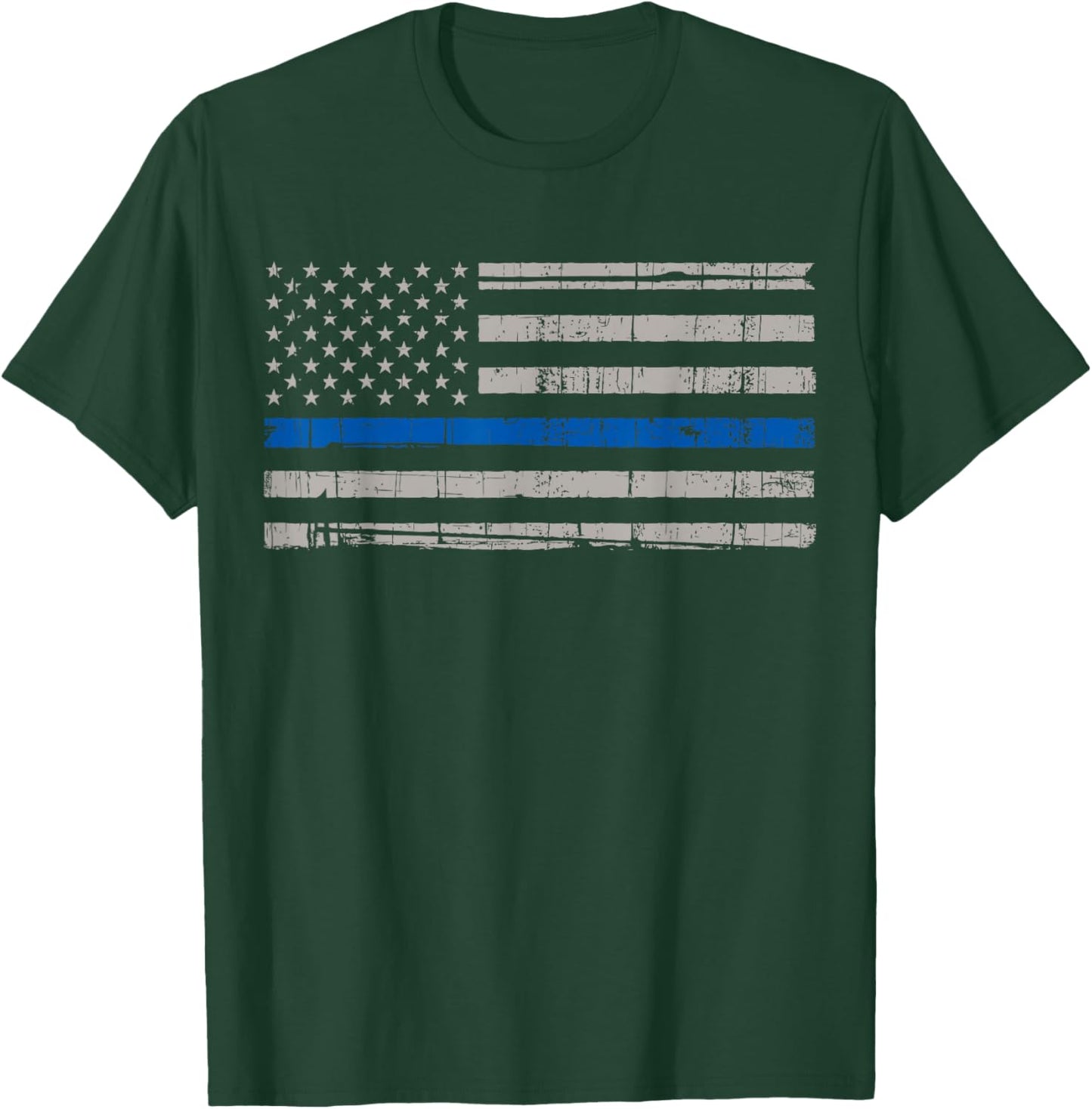 Thin Blue Line American Flag T Shirt Law Enforcement LEO T-Shirt - T-Shirt | Forest