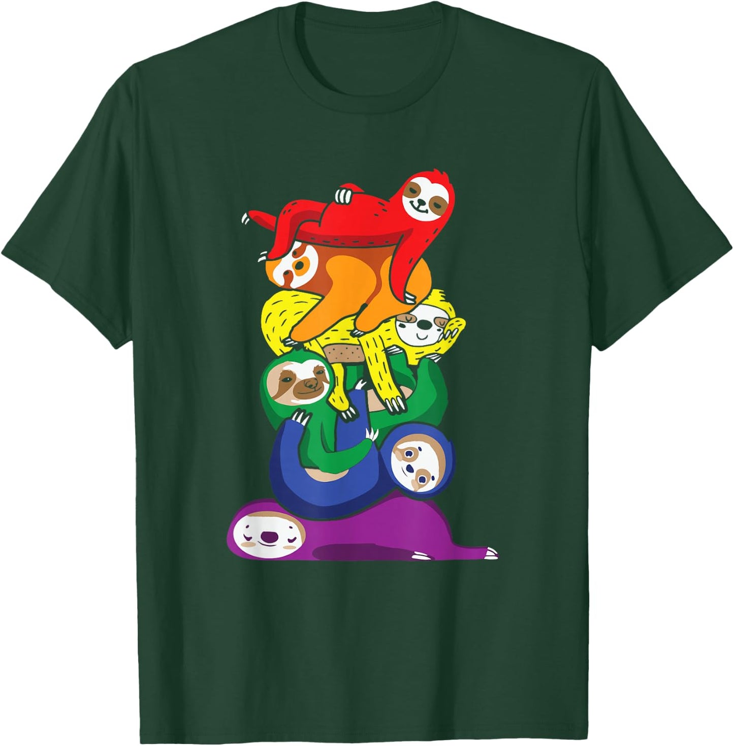 Funny LGBT Sloth Stack Rainbow Gay Pride For Sloth Lover T-Shirt - T-Shirt | Forest