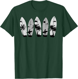 Surfboard Palm Trees Surfing Surfer Beach Summer Waves Surf Women Kids T-Shirt - T-Shirt | Forest