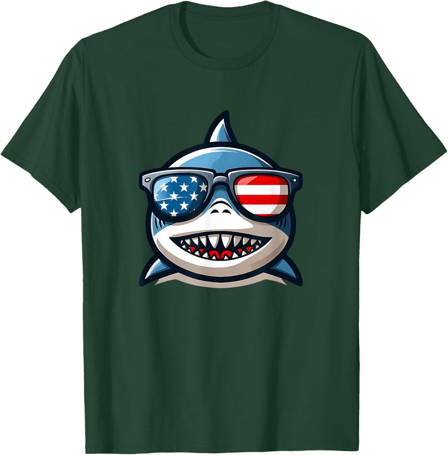 4th Of July Funny Shark Lover Patriotic Shark T-Shirt - T-Shirt | Forest
