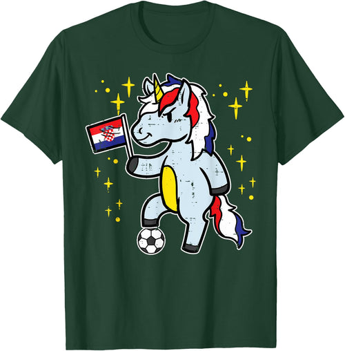 Croatia Flag Unicorn Football Soccer Fan Women Girls Kids
