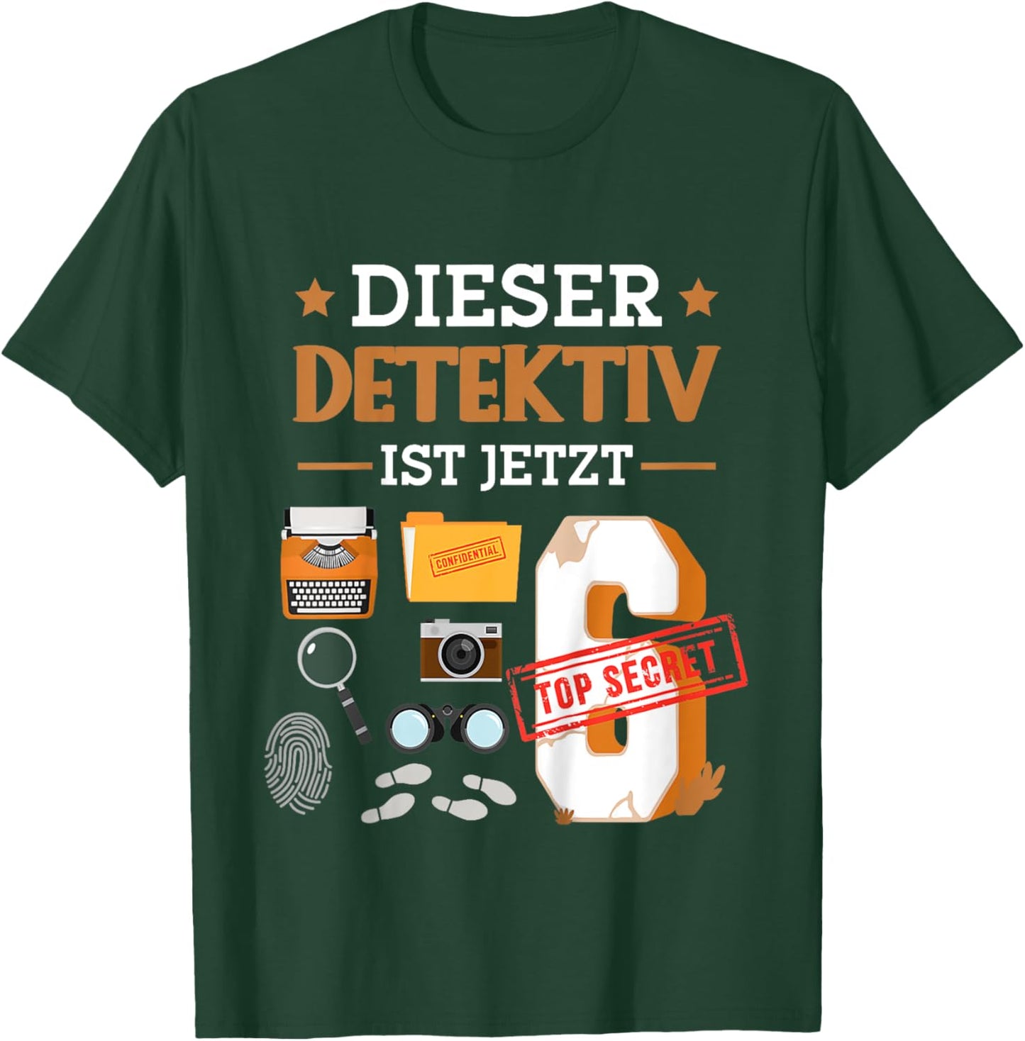Children's with German Text "Dieser Detektiv Ist Jetzt 6" [German Language], black T-Shirt - T-Shirt | Forest