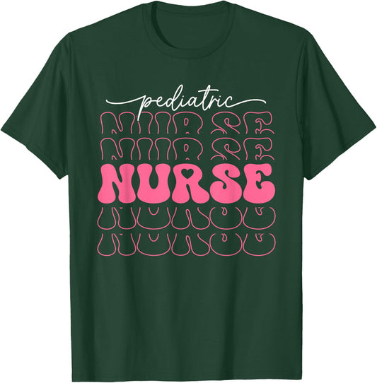 Retro Pediatric Nurse Cute Valentines Day Hearts Stethoscope T-Shirt - T-Shirt | Forest