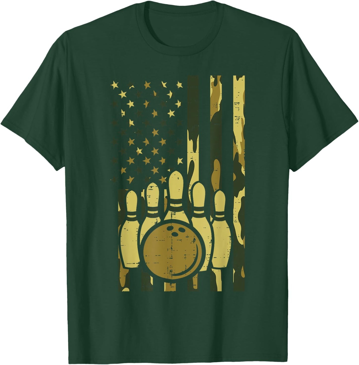 Bowling Camo American Flag Patriotic Bowler Women Men Kids T-Shirt - T-Shirt | Forest