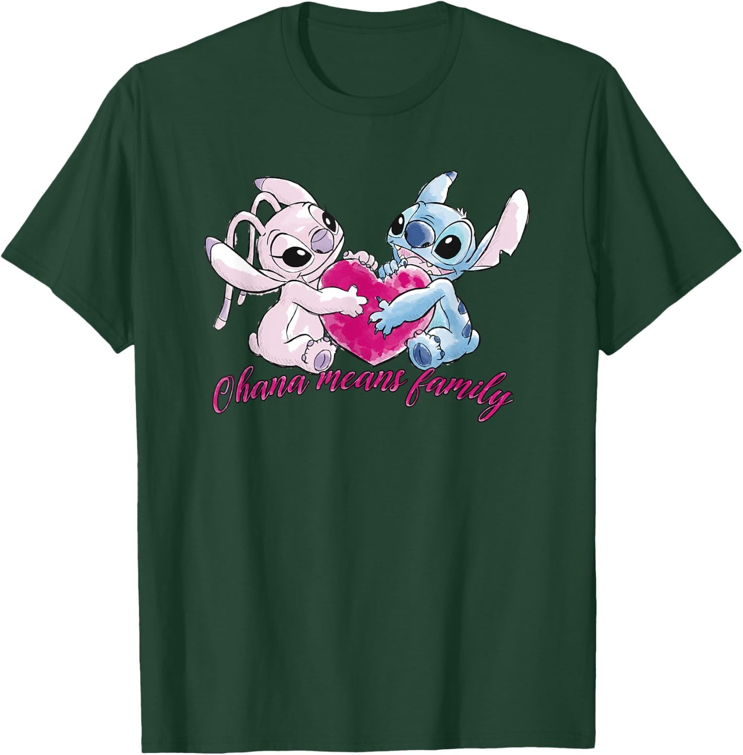 Lilo & Stitch Ohana Heart With Angel , black T-Shirt - T-Shirt | Forest