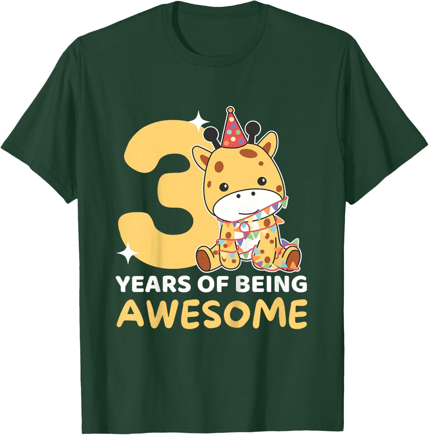 Giraffe For 3rd Birthday For Children Three Years Old T-Shirt - T-Shirt | Forest
