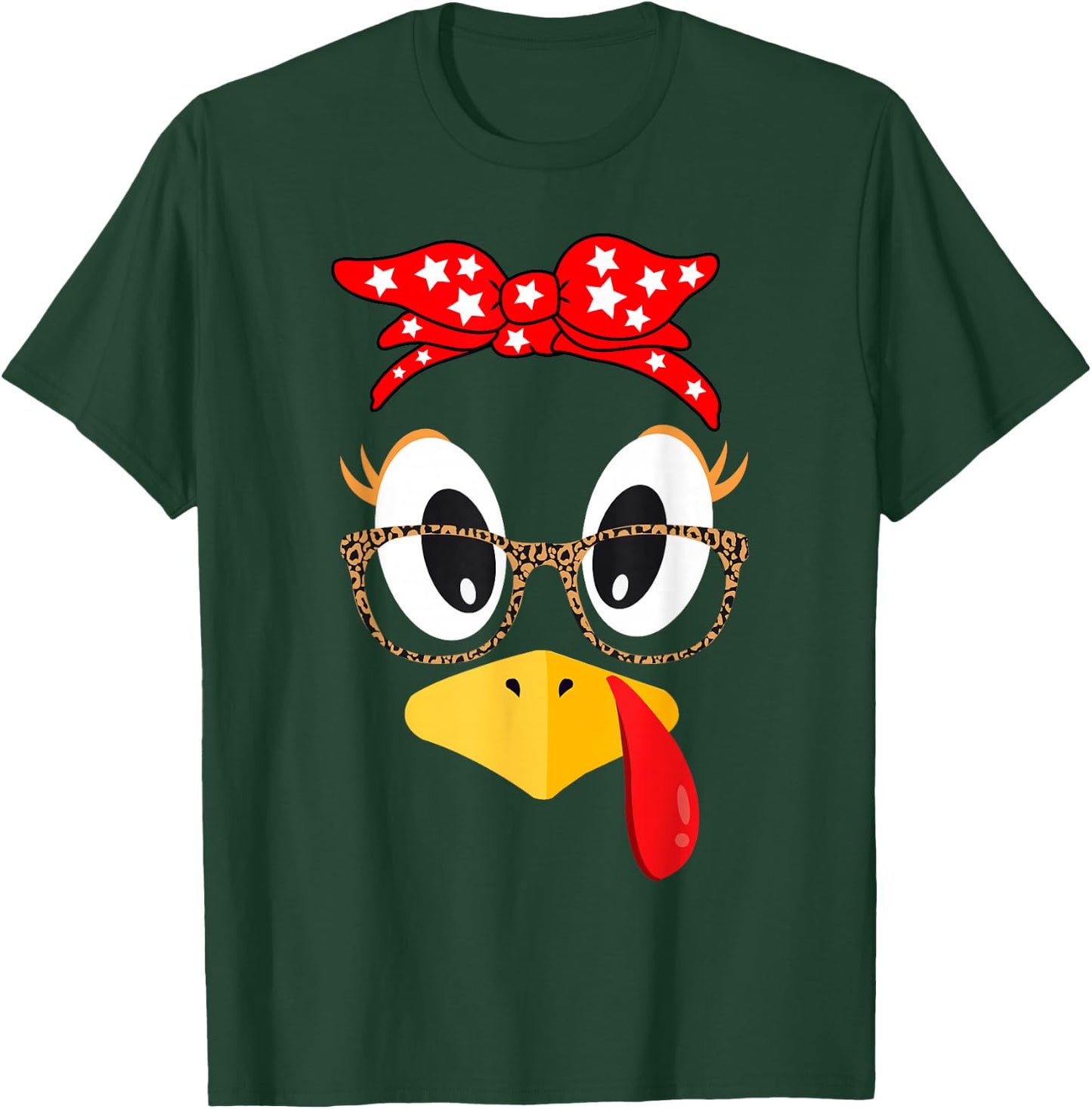 Thanksgiving Turkey Face Leopard Print Glasses Women Girls T-Shirt - T-Shirt | Forest