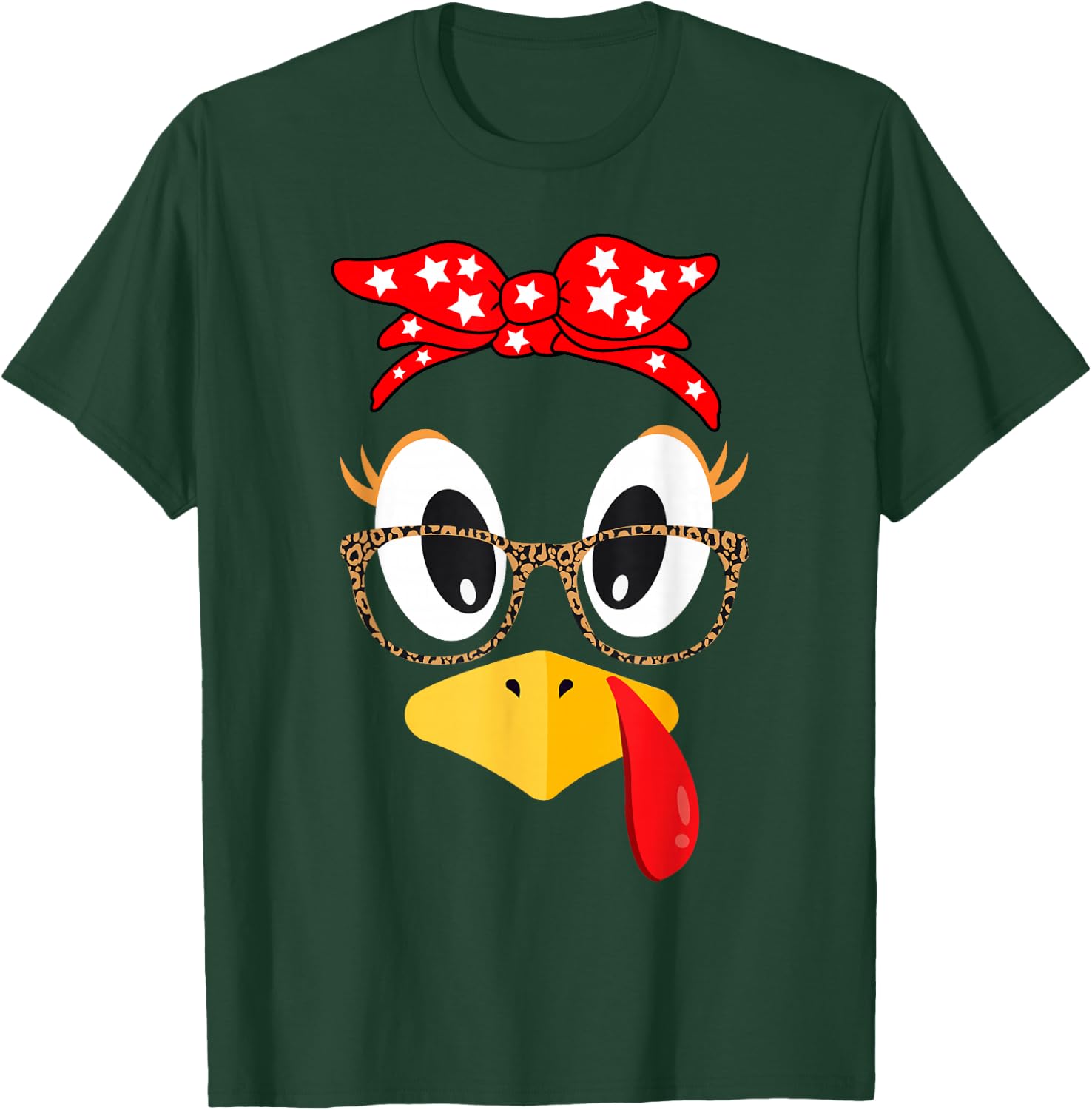 Thanksgiving Turkey Face Leopard Print Glasses Women Girls T-Shirt - T-Shirt | Forest