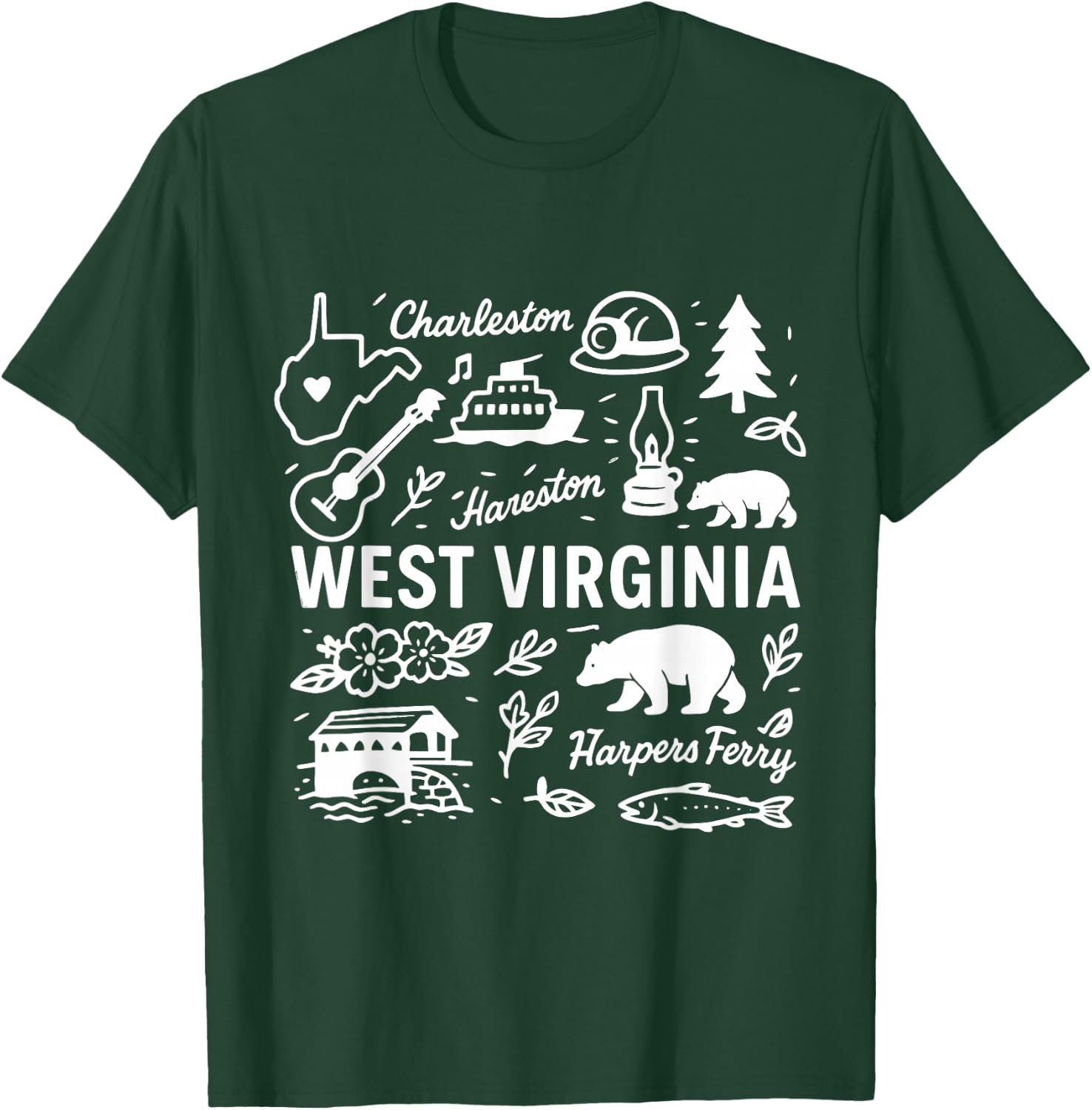 West Virginia USA State Symbols Vintage Souvenir Cute Doodle T-Shirt - T-Shirt | Forest