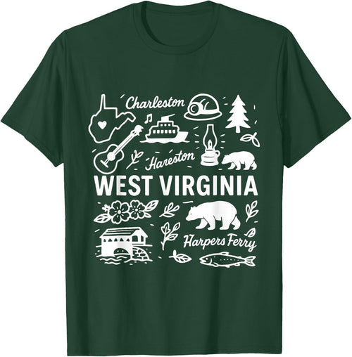 West Virginia USA State Symbols Vintage Souvenir Cute Doodle