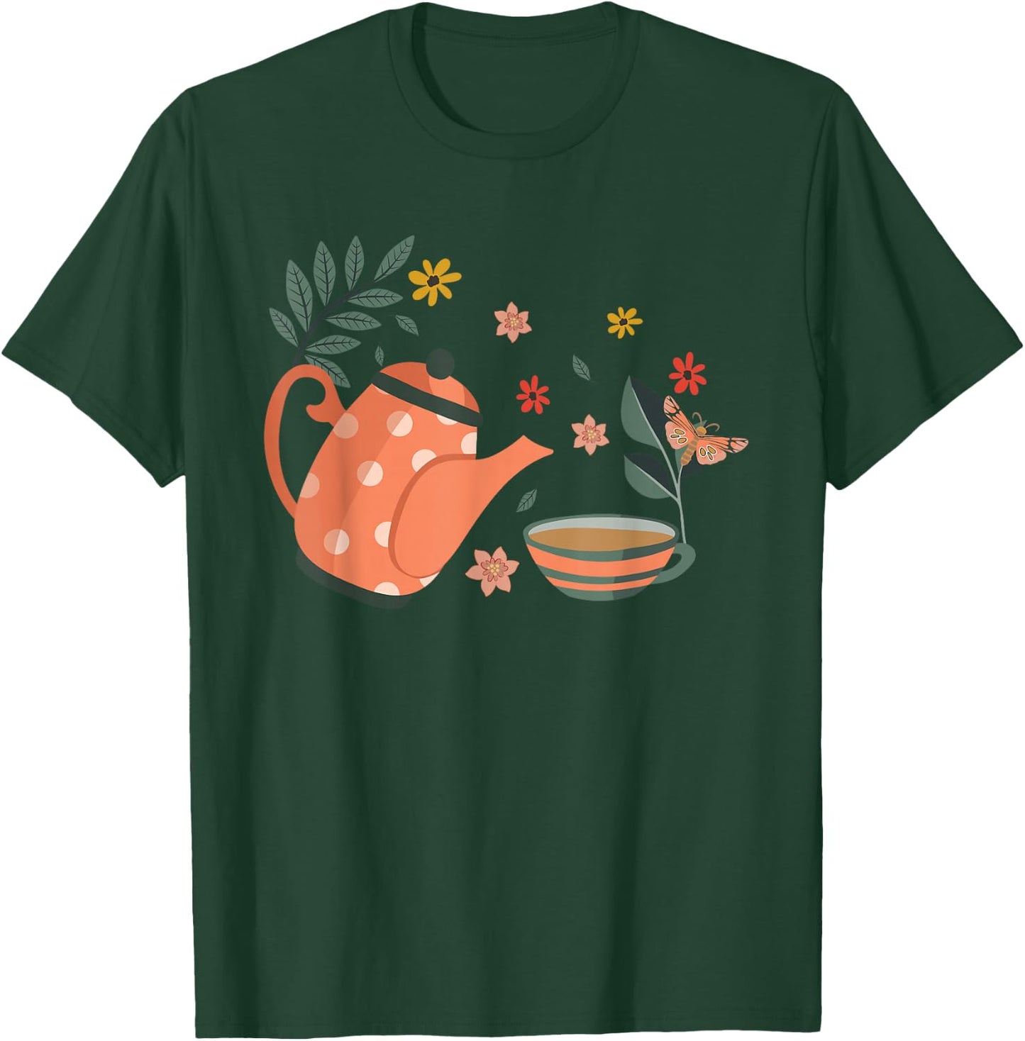 Elegant Tea Time Teapot Floral Wreath T-Shirt - T-Shirt | Forest