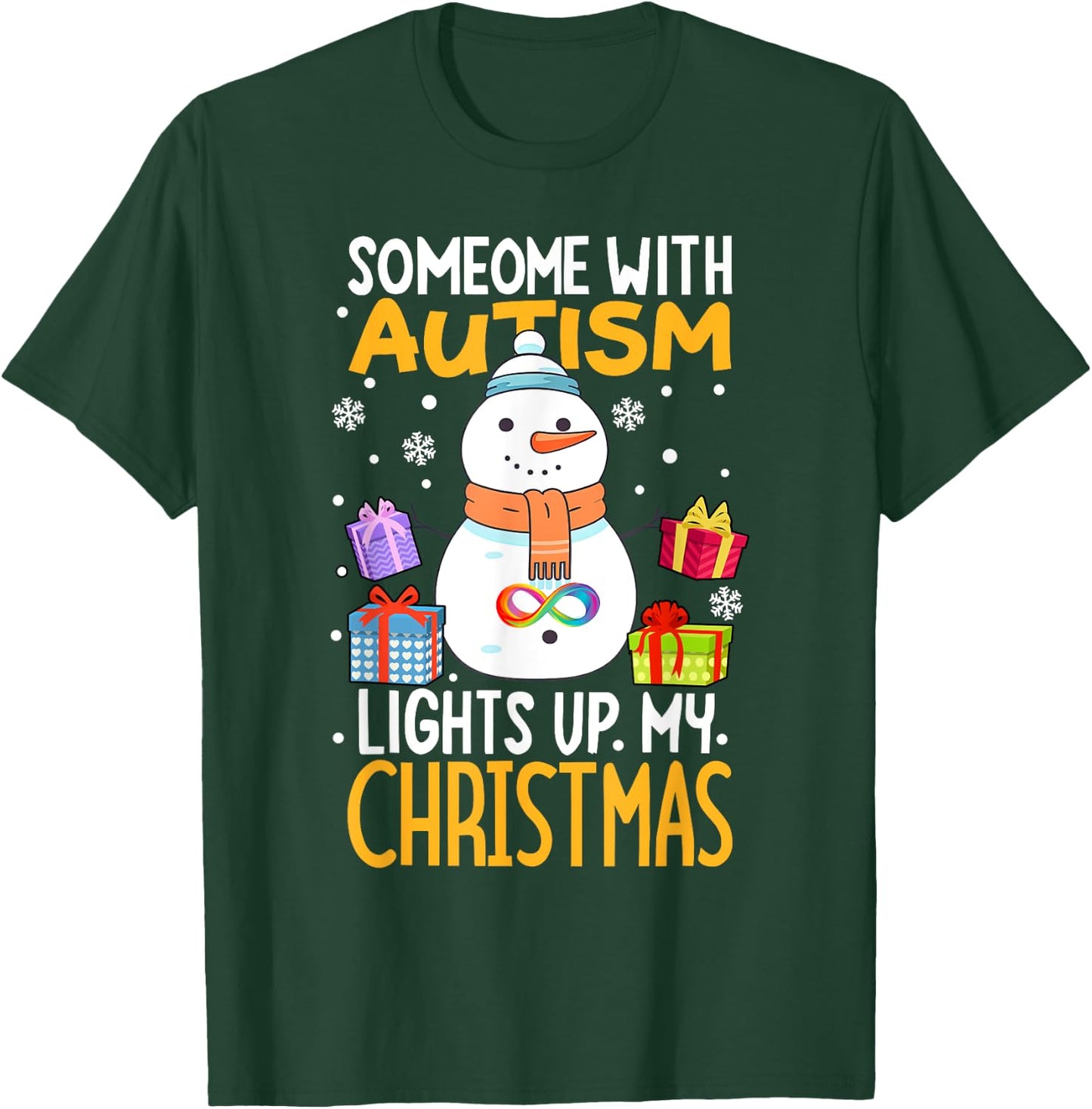 Autism awareness funny Snowman Xmas decor Christmas lights T-Shirt - T-Shirt | Forest